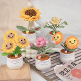Knitting Crochet Sunflower Flowers Potted Plants, Sunflowers For Friends, Students, Family And Lover, Handmade Flowers For Home Office Decoration, Car Decoration.