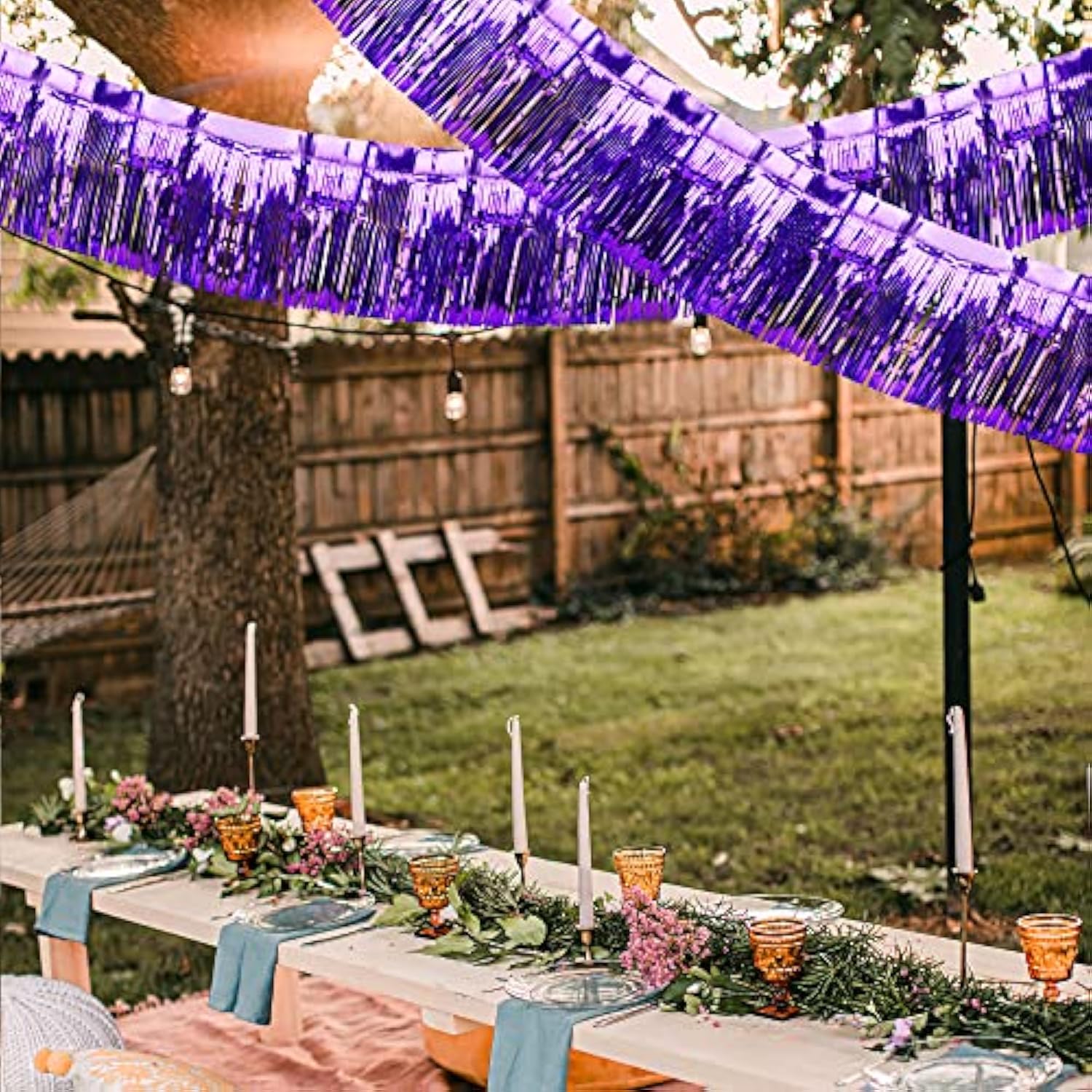 4 Pack Iridescent Fringe Float Curtain, Metallic Foil Fringe Garland W