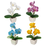 Mini Artificial Silk Orchid Potted Flowers - 4Pcs Real Touch Fake Small Plants In Ceramic Vase For Home Office Bathroom Living Room,Tiny Faux Table Shelf Decor Indoor