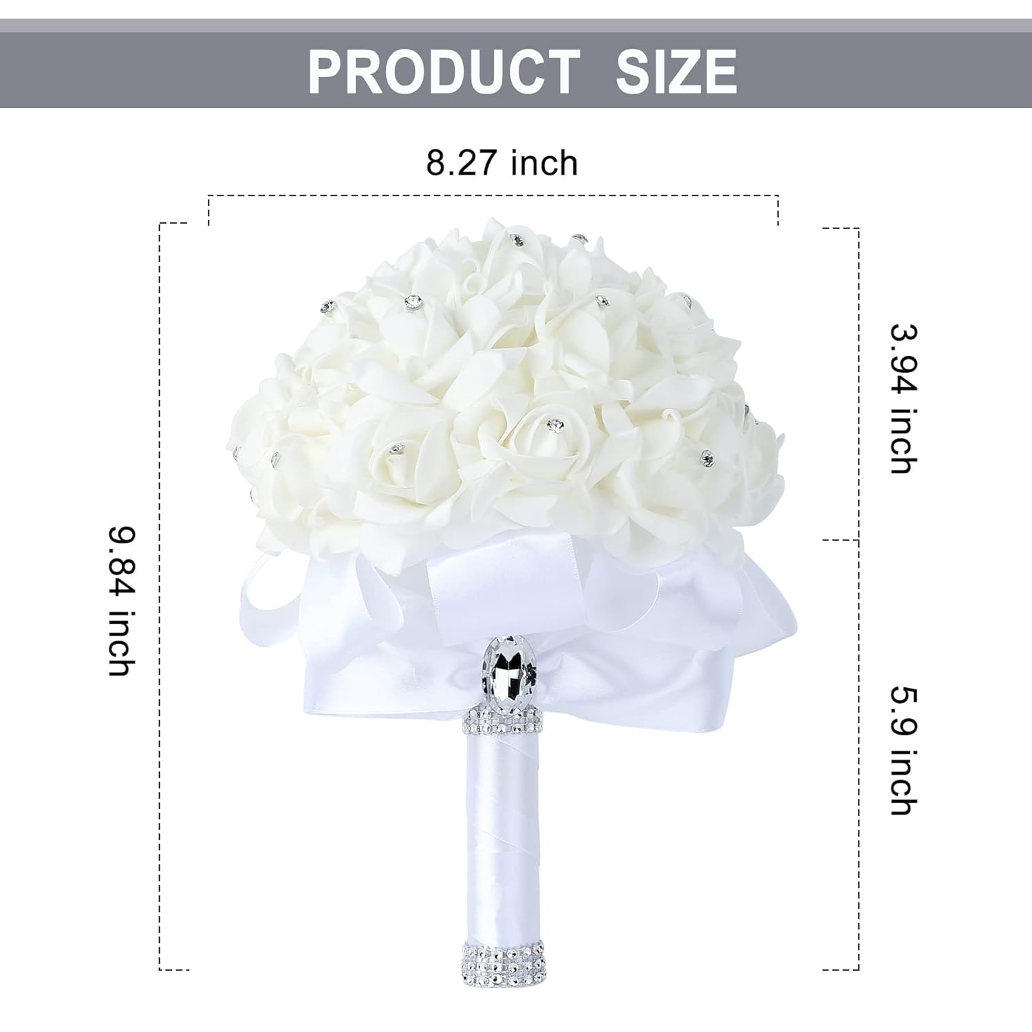 Wedding Bouquet Crystal Roses Bridesmaid Bouquet, Bridal Bouquet Artificial Flowers For Wedding, Party And Church (White)