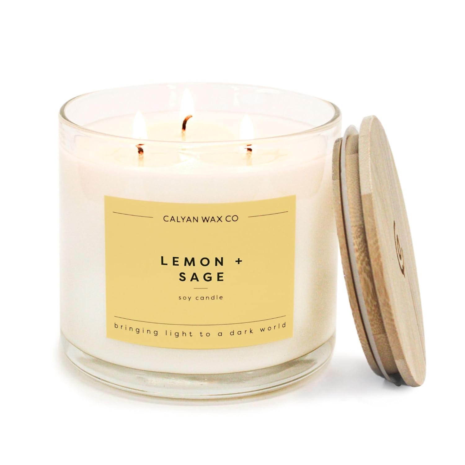 Lemon & Sage 3 Wick Scented Candle - 43 Hour Burn - Luxury 3 Wick Soy Candles - Non Toxic Soy Wax Candles - Long Lasting Large Glass Jar Candle For Home - 14.9Oz