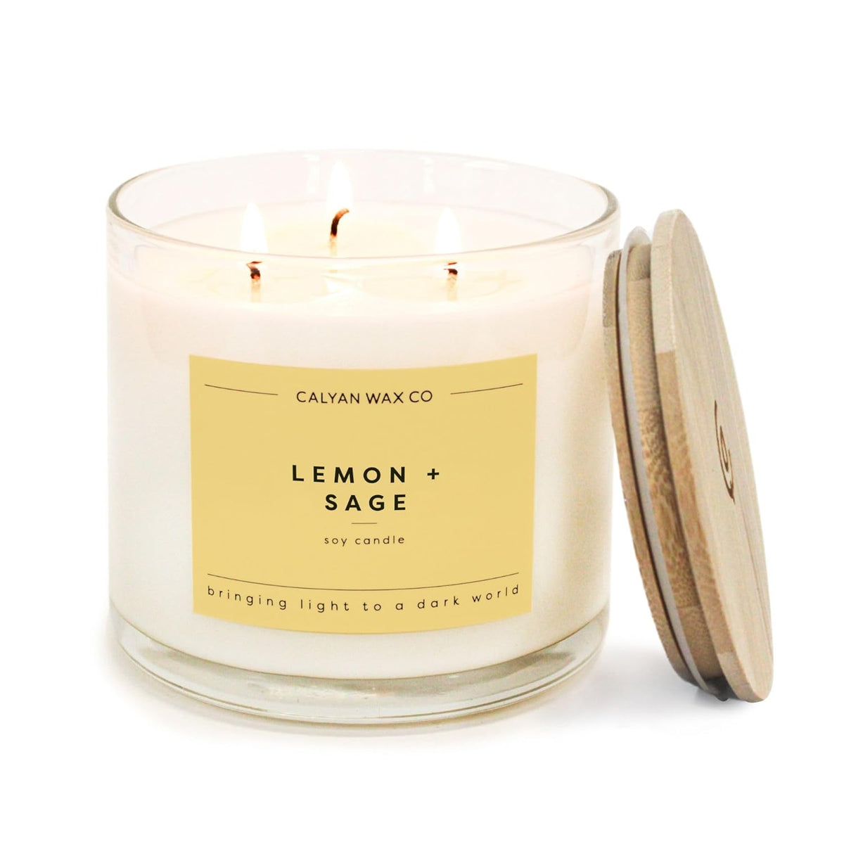 Lemon & Sage 3 Wick Scented Candle - 43 Hour Burn - Luxury 3 Wick Soy Candles - Non Toxic Soy Wax Candles - Long Lasting Large Glass Jar Candle For Home - 14.9Oz