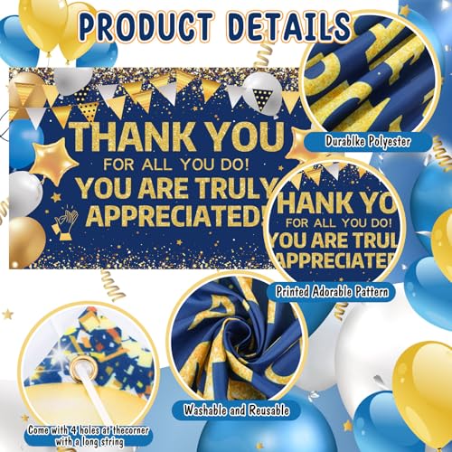 Thank You We Appreciate Backdrop, Employee Appreciation Party, Blue Gold