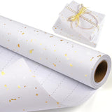Gift Wrapping Paper Roll - 17Inch×33Feet, White And Gold Foil Wrapping Paper, Silver And Gold Foil Flake Design, Matte Kraft Gift Wrap Paper For Birthday Wedding Baby Shower Christmas And All Occasions