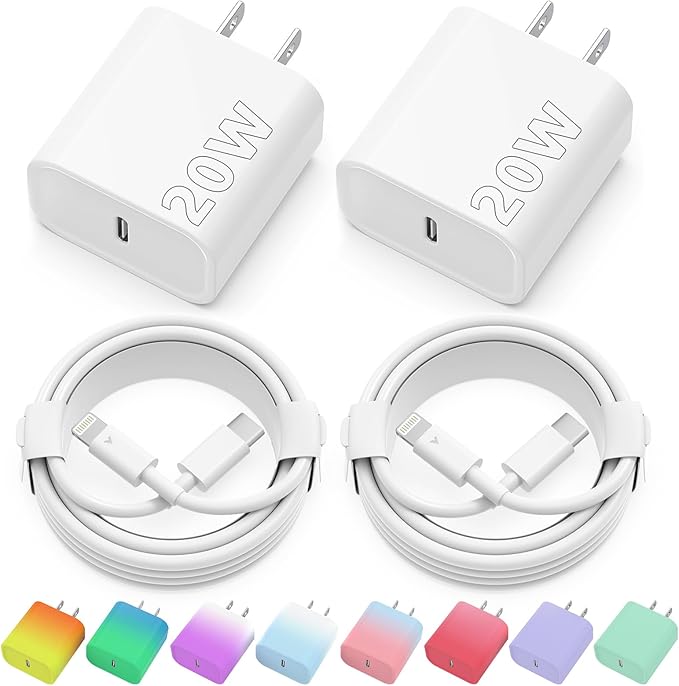 2 Pack 20W USB C Fast Charger with 6FT MFi Certified Lightning Cable for iPhone iPad AirPods