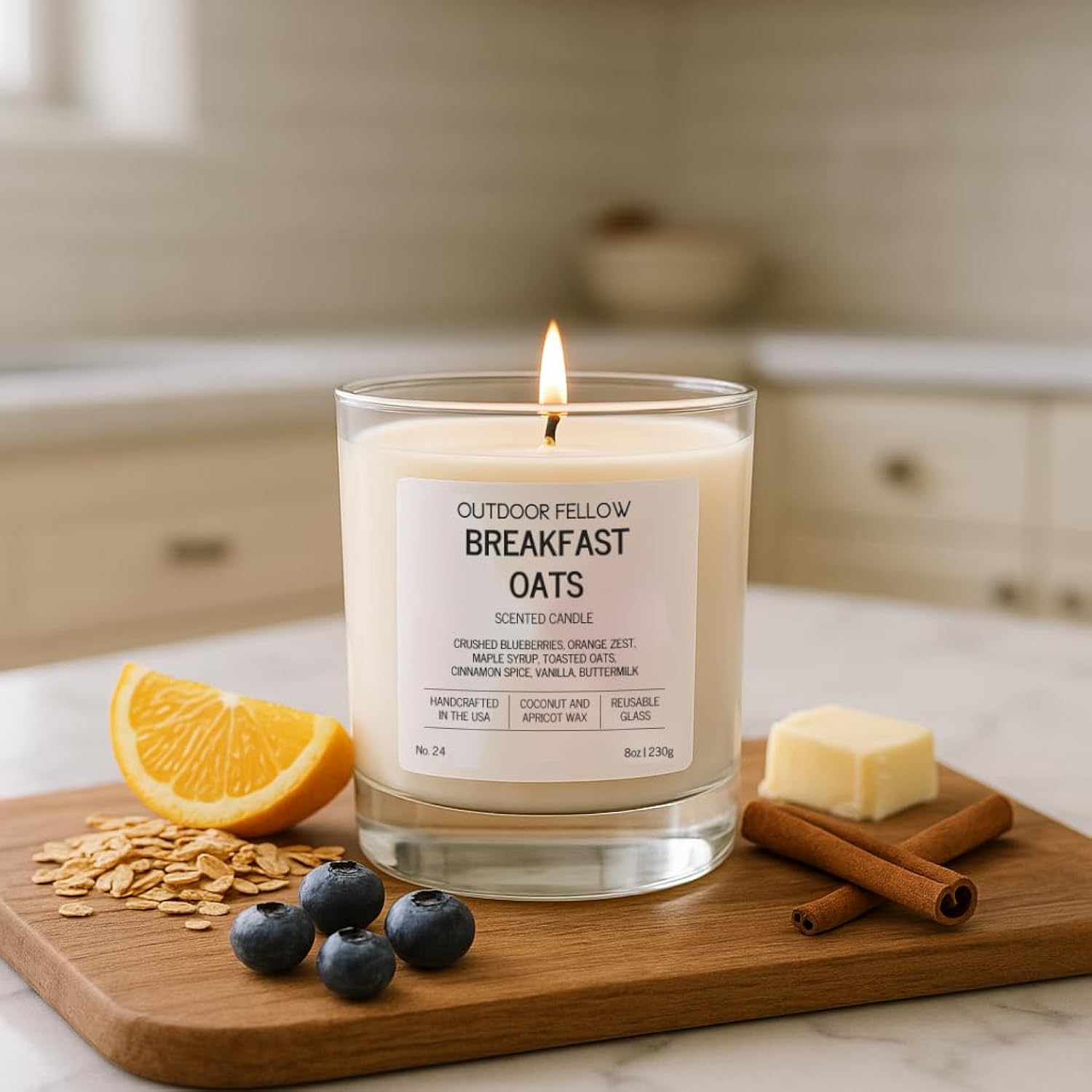 Breakfast Oats Scented Candle – Vanilla, Maple & Cinnamon – Non Toxic Coconut Apricot Wax – Reusable Jar Candle – 8Oz Fall Candle For Home