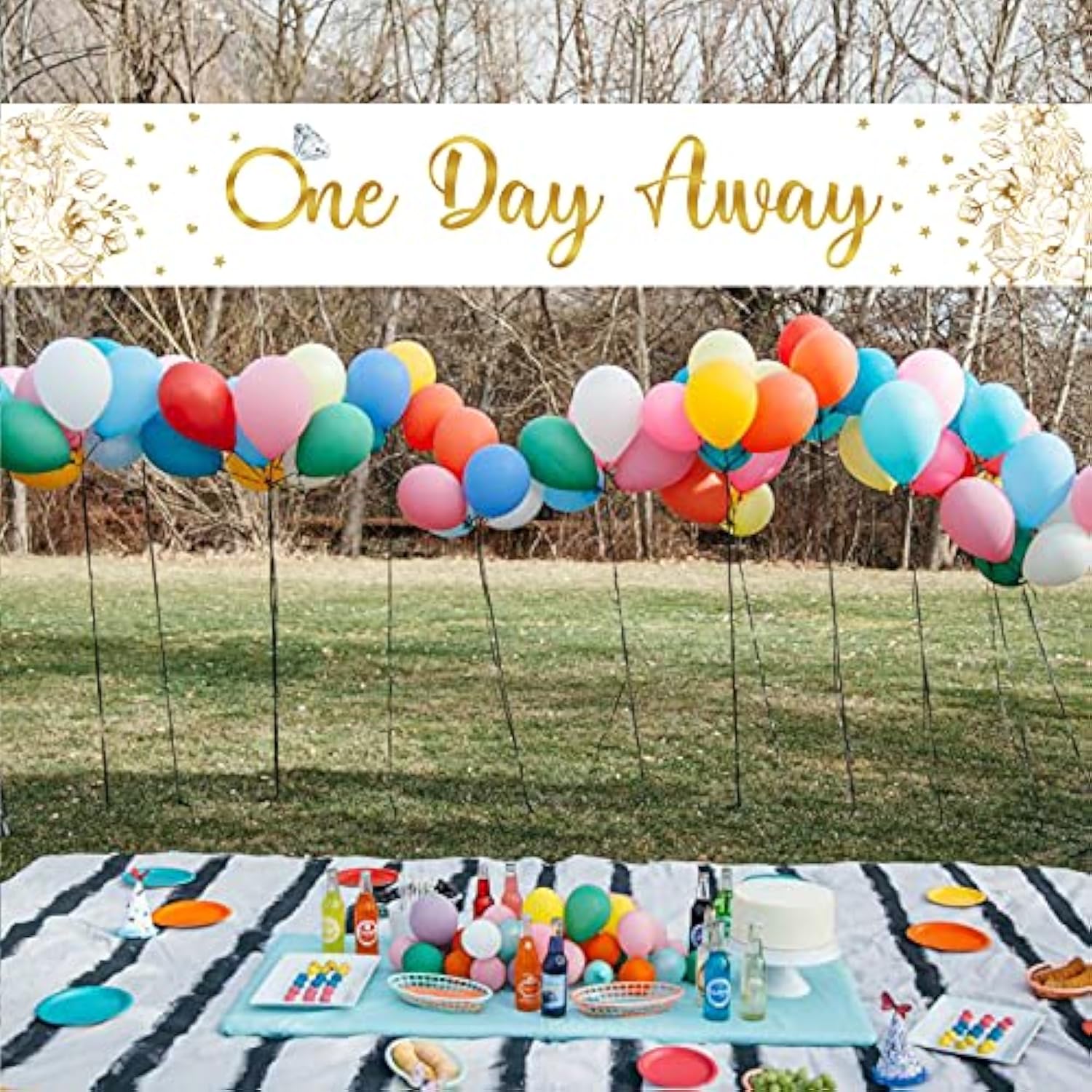 Gold Romantic Banner For Wedding Rehearsal Dinner Party, 9.8Ft X 1.6Ft, Durable Polyester, One Day Away Design, Reusable