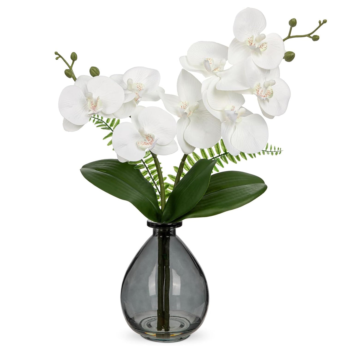 White Orchids Artificial Flowers, Faux Orchid In Glass Vase Real Touch Small Phalaenopsis Orchid Flowers Arrangements With Black Vase Orchids Centerpiece For Dining Room Table