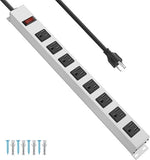 Heavy Duty Metal Surge Protector Power Strip 8 Outlets 6FT 14AWG Extension Cord Wall Mount White