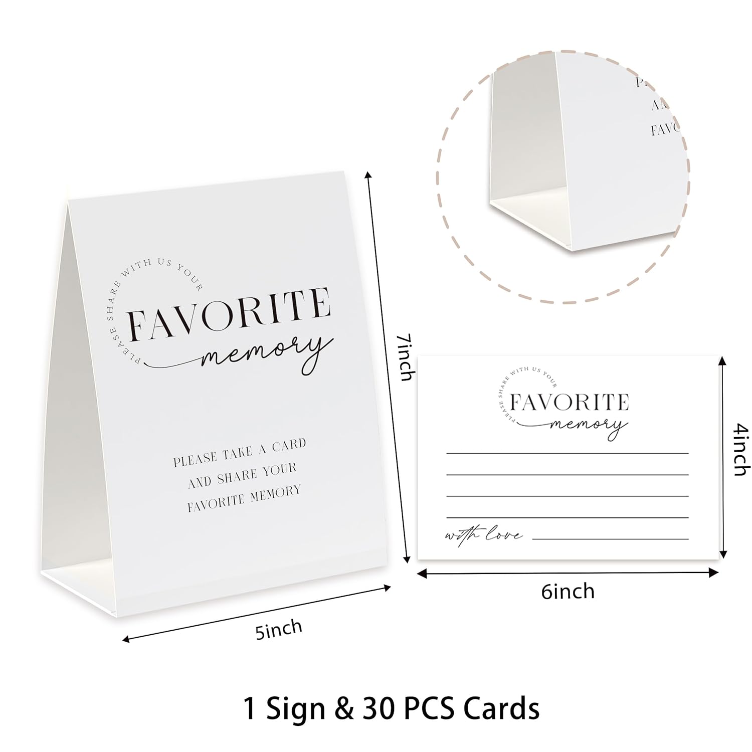 Share A Memory Sign And Cards, Funeral Memorial Cards, Minimalist Share A Memory Set For Celebration Of Life, Birthday Party, Funeral,Graduation,Bridal Shower, Wedding, Keepsake Cards-Sam05