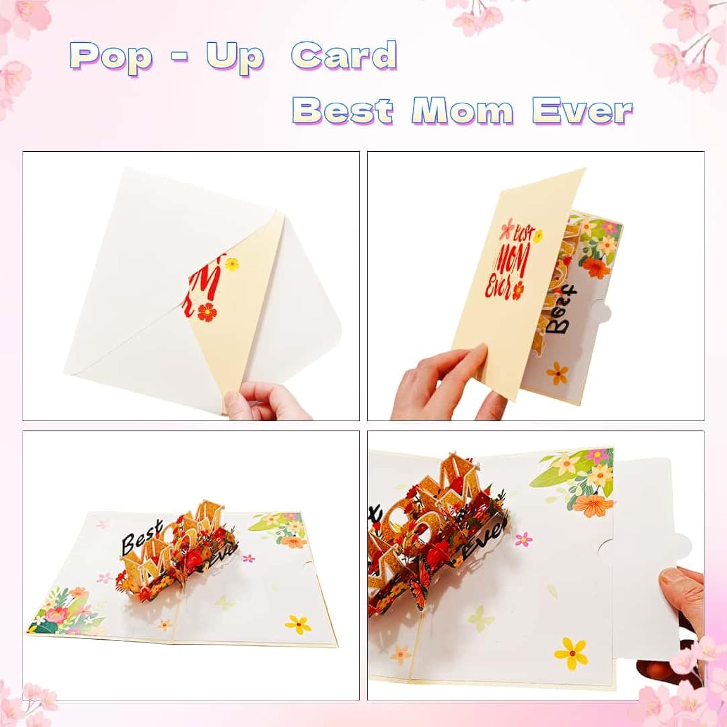 Flowers Pop Up Birthday Card For Mom, 3D Cards For Best Mom, Thanksgiving Cards, Greeting Cards Gifts