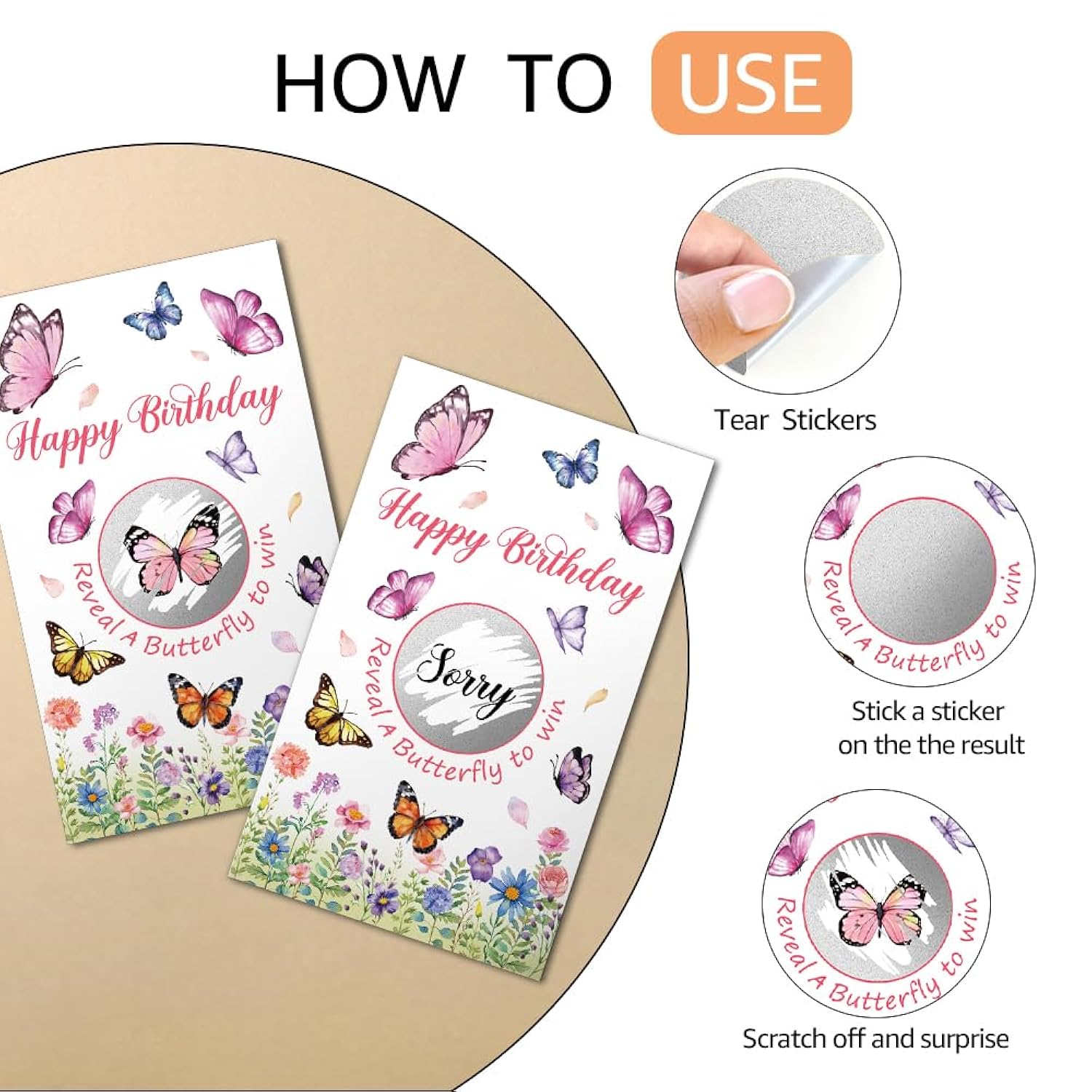 50Pcs Welcome To The Birthday Party Scratch Off Game, Butterfly Scratch Cards For Birthday Party, Lottery Group Game Raffle Tickets For Butterfly Lovers, Funny Floral Baby Shower Activity