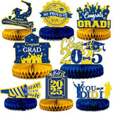 8 Pcs Blue and Gold Graduation Centerpieces for Tables 2026 - Class of 2026 Congrats Grad Party Decorations Supplies Table Toppers, Navy Blue Graduation Honeycomb Centerpieces for College High School