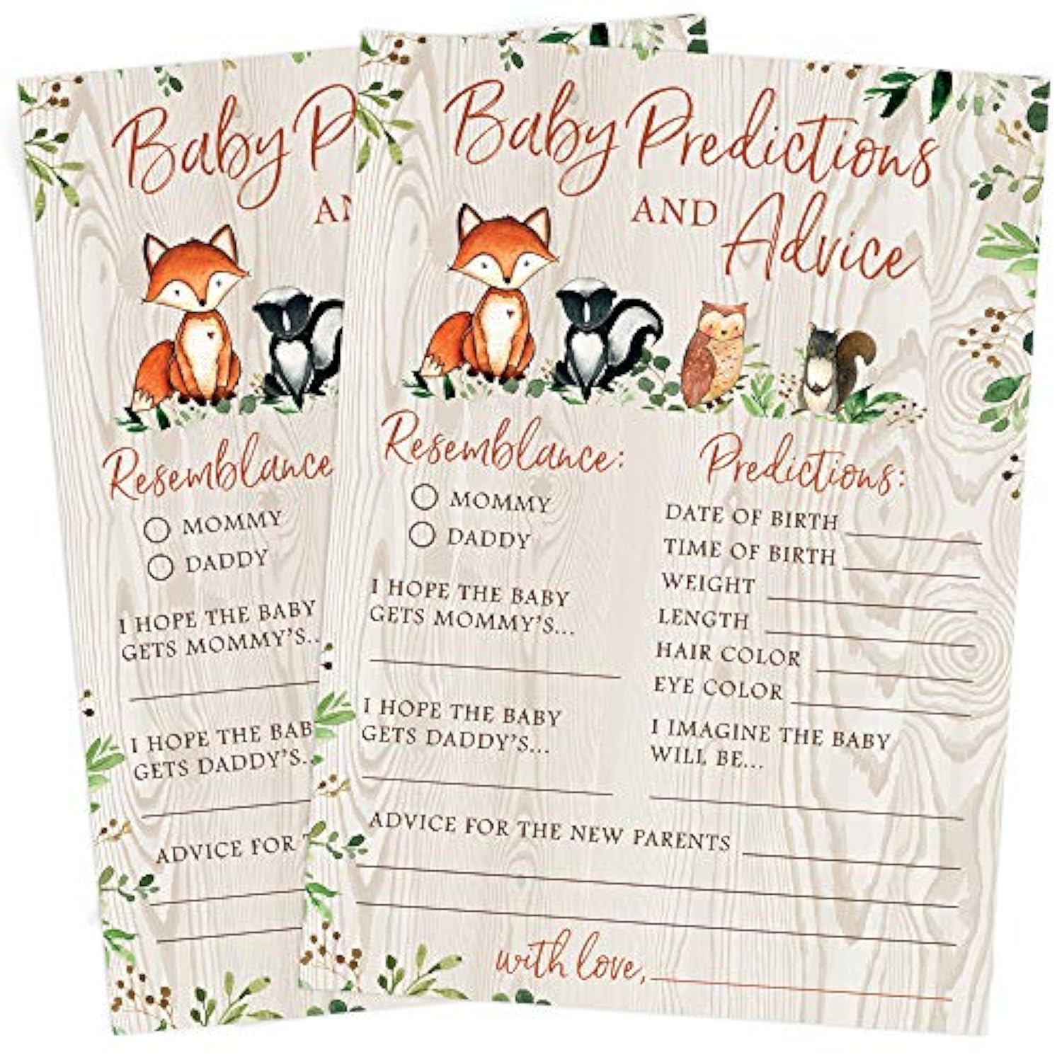 Baby Predictions & Advice For New Parents – Woodland Baby Shower Activity By , Set Of 50 Cards, Gender Neutral Forest Animals Theme
