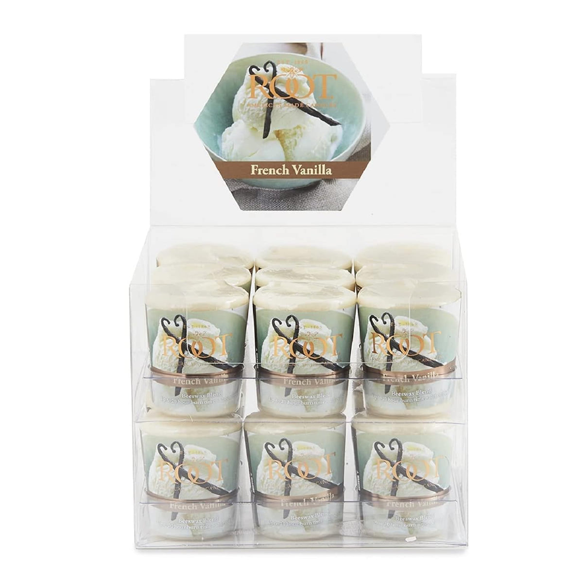 Root Candles Scented Votive Candles Premium 20-Hour Votives Handcrafted Beeswax Blend Candle, 18-Pack, French Vanilla