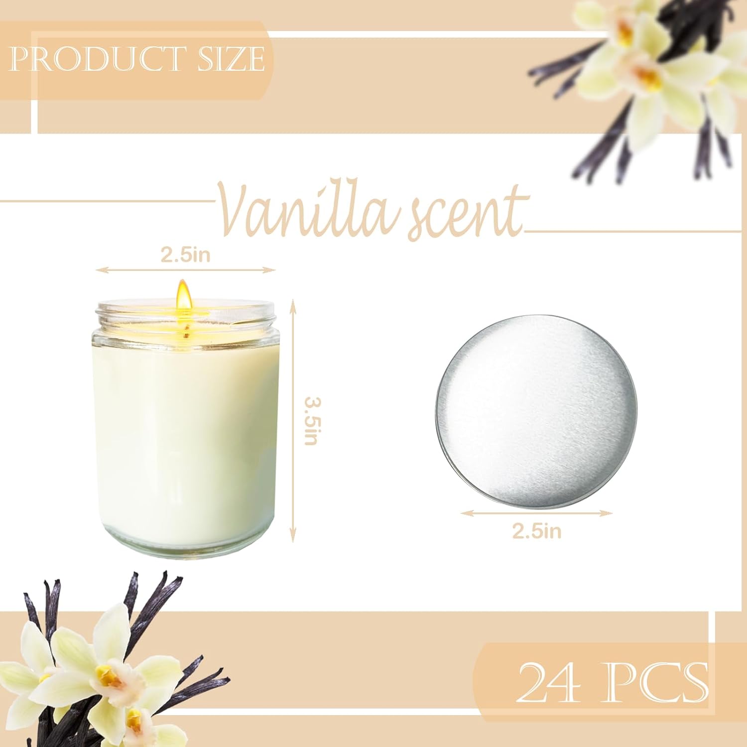 24 Pcs 6 Oz Vanilla Scented Soy Candles Set,Mason Jar Bulk Candles For Gifts,Aromatherapy Candle,Great Stress Relieving Scented Candle For Girls As A Gift For Birthdays, Weddings And More!