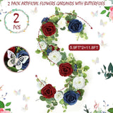 12Ft Artificial Eucalyptus Flower Garland With Butterflies - Pack Of 2 Fake Rose Faux Greenery Eucalyptus Garlands For Wedding Table Backdrop Centerpieces Decorations - Navy Blue & Burgundy& White