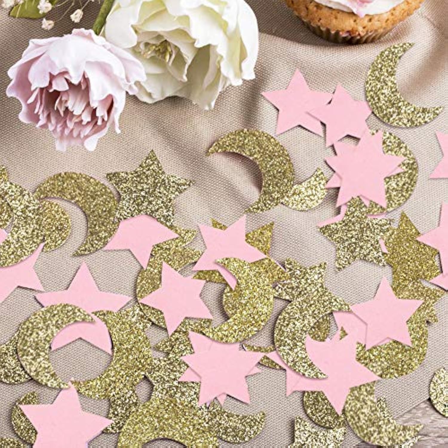 Star And Moon Paper Confetti For Baby Birthday Wedding Party Table Decorations Pink And Gold Glitter Table Scatter Baby Shower Party Supplies