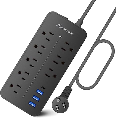Power Strip Tower 12 Outlets 4 USB Ports 6.5FT Extension Cord Charging Station Black