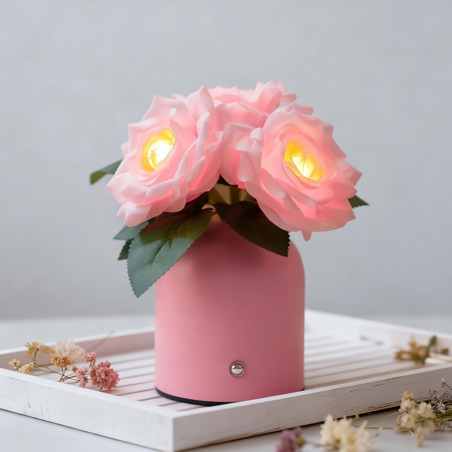 Pink Rose Lamp, Christmas Birthday Valentines Day Gifts For Women Wife Mom Girlfriend Daughter, Rechargeable Cordless Touch Table Lamp, Bedroom Bar Coffee Shop Decor Night Light