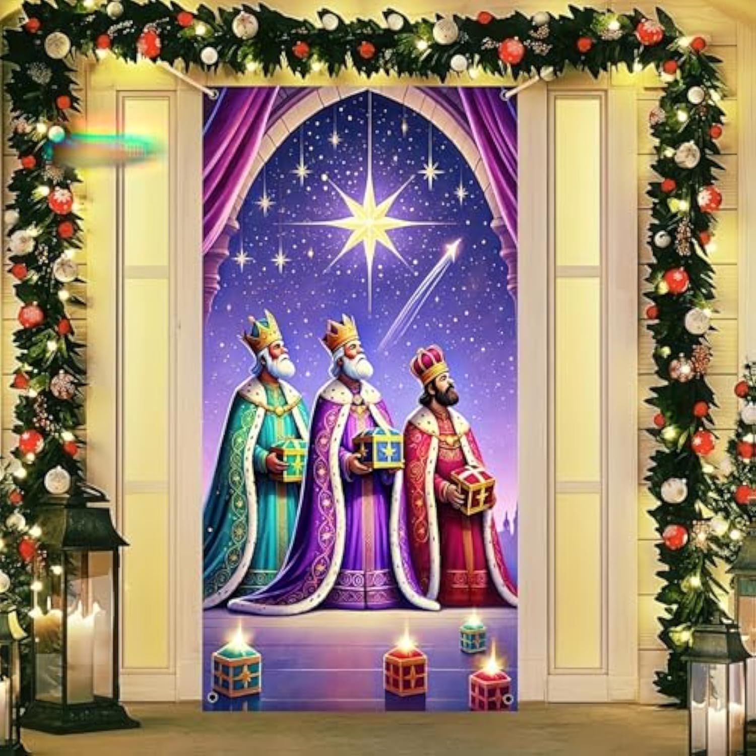 Merry Christmas Door Cover Three Wise Men Door Banner Backdrop Three Kings Christian Birth Of Jesus Religious Bethlehem Manger Scenephoto Background Decoration Photoshoot Props