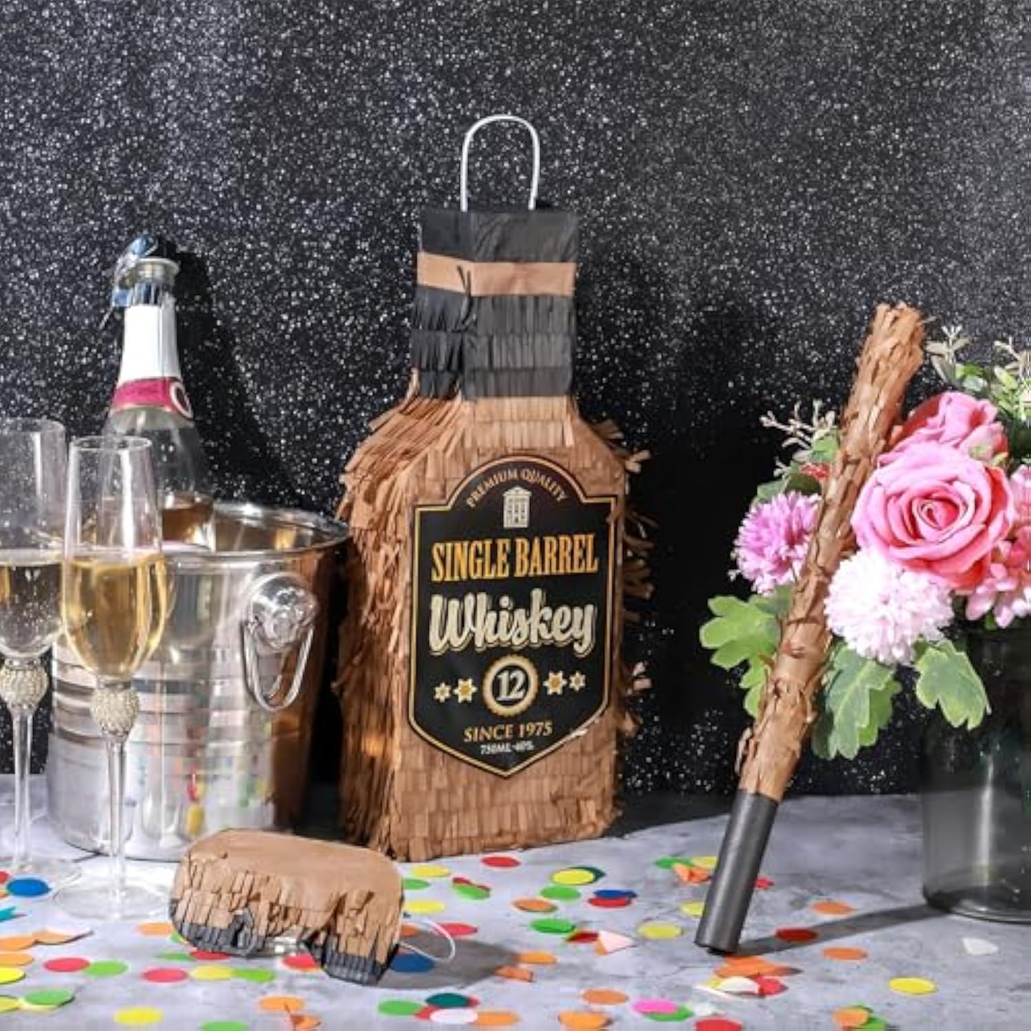 Brown Whiskey Bottle Piñata 16x6.3x3in Party Decoration for Adults Events