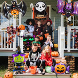 6Pcs Large Halloween Foil Balloons - Bat, Witch, Pumpkin, Cat, Skeleton, Ghost & Spider