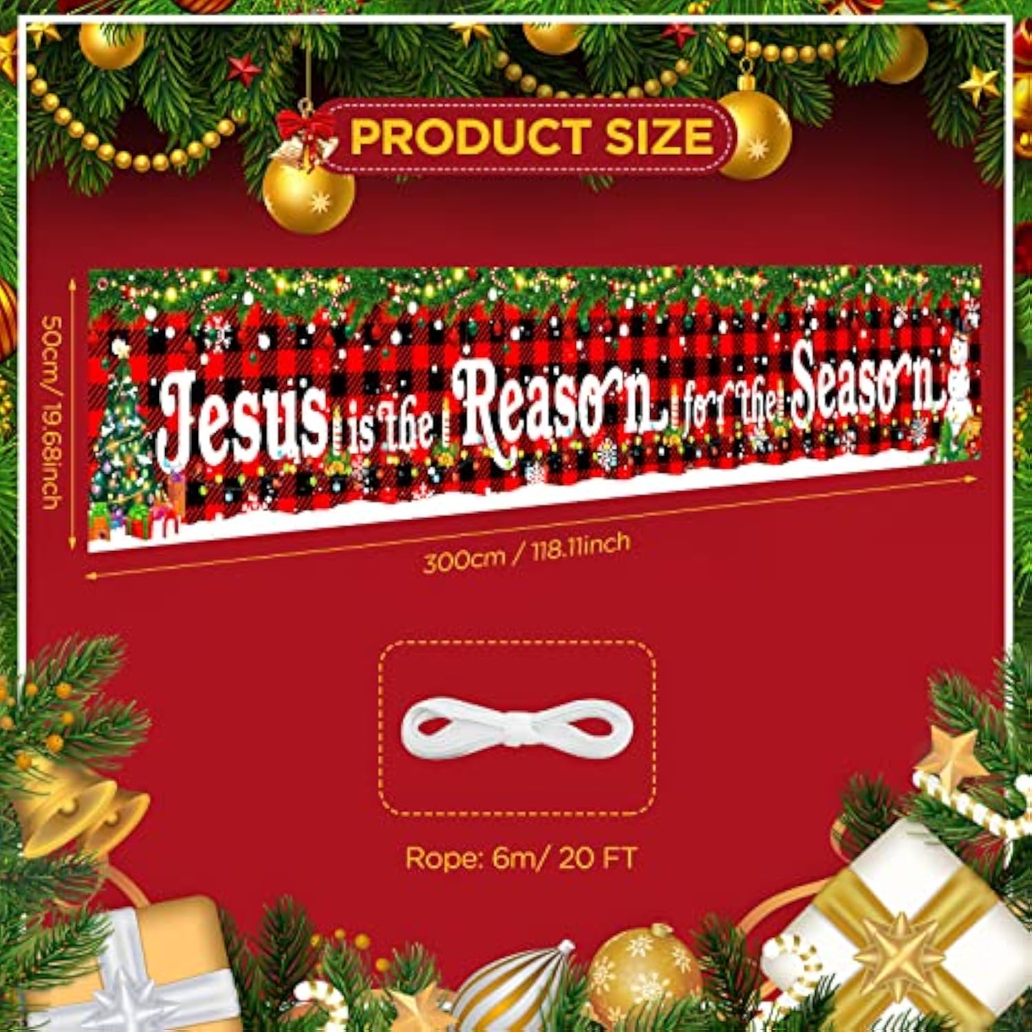 Large Jesus Is The Reason For The Season Decorations Banner Holy Nativity Christmas Yard Banner Red Buffalo Plaid Religious Hanging Banner Backdrop For Xmas Winter Holiday Party Indoor Outdoor Decor