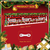 Large Jesus Is The Reason For The Season Decorations Banner Holy Nativity Christmas Yard Banner Red Buffalo Plaid Religious Hanging Banner Backdrop For Xmas Winter Holiday Party Indoor Outdoor Decor