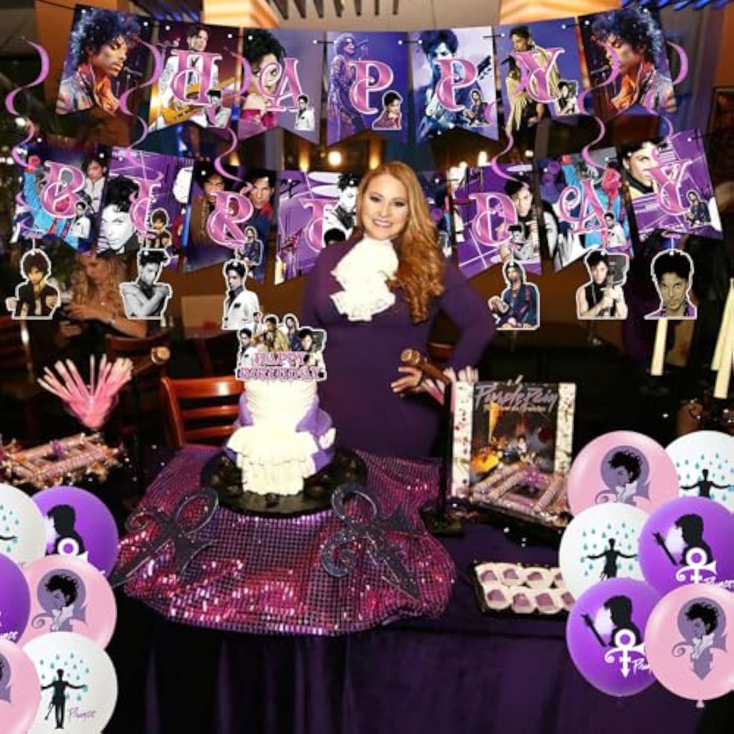 Prince Singer Birthday Party Decorations, Rock Singer Theme Birthday Banner Honeycomb Centerpieces Hanging Swirls Party Latex Balloons For Fans Birthday Baby Shower Party Supplies