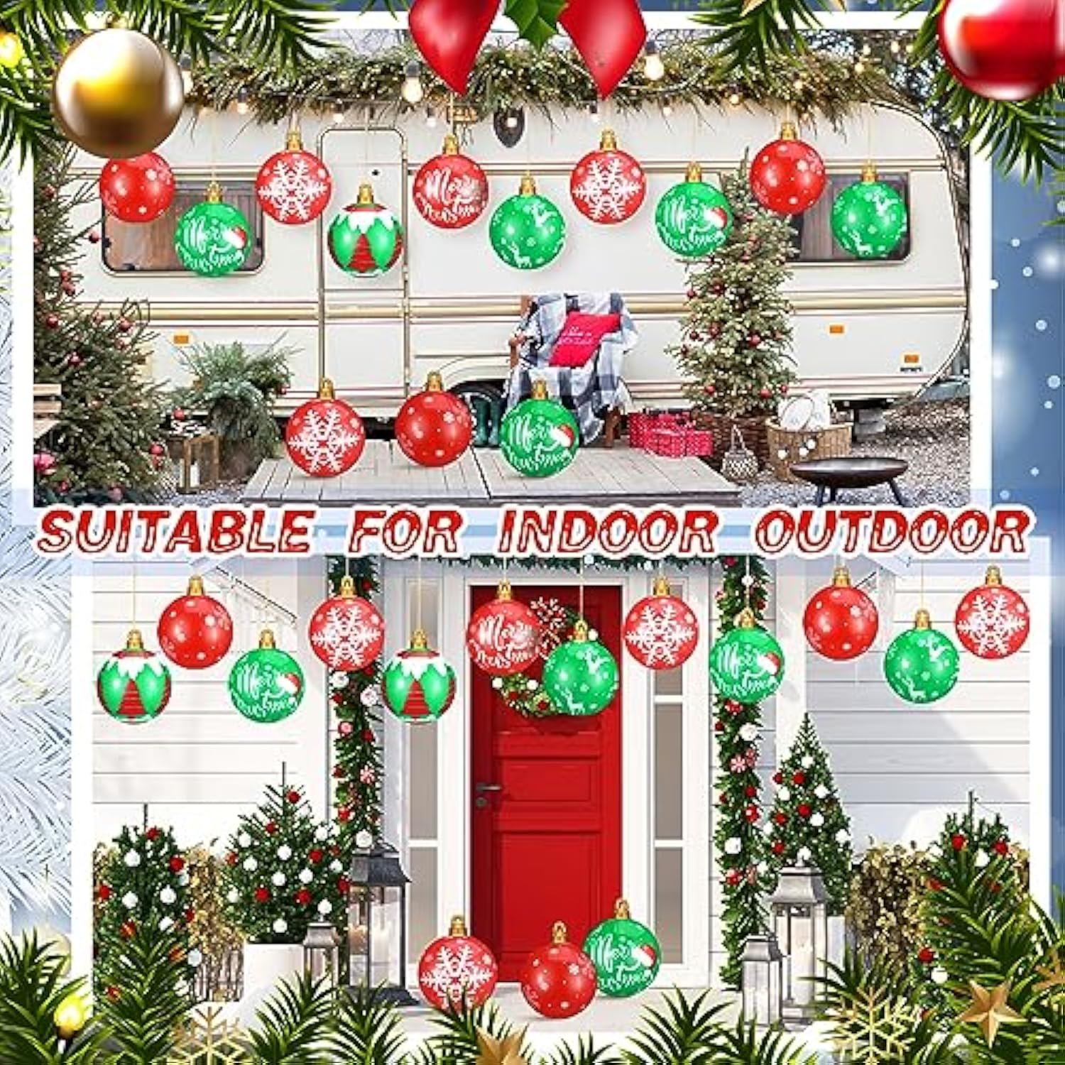 12 Pcs Inflatable Christmas Ball Outdoor Decorations 9 Inches Blow Up Christmas Red Green Balls Large For Xmas Yard Lawn