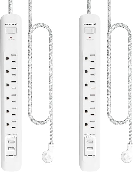 2 Pack Power Strip 6 Outlets 3 USB Ports 1 USB C 5FT Cord White
