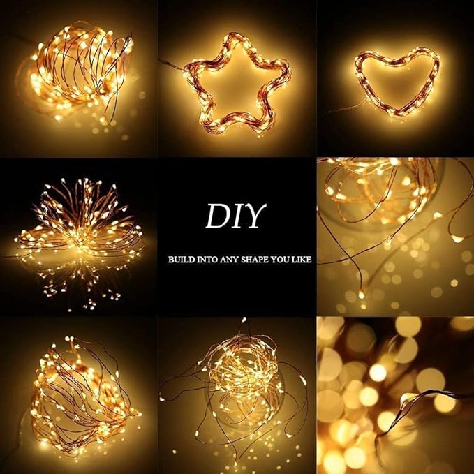16FT Battery Powered Fairy Lights Warm White Copper Wire Starry LED String Lights for Bedroom Wedding Party Christmas Decor
