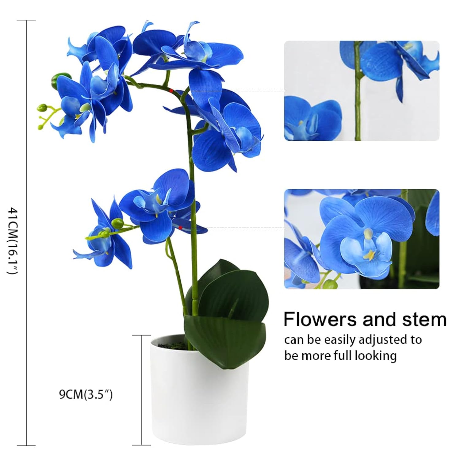 Blue Orchid Artificial Flowers In White Pot For Kitchen Bathroom Home Office Wedding Decor