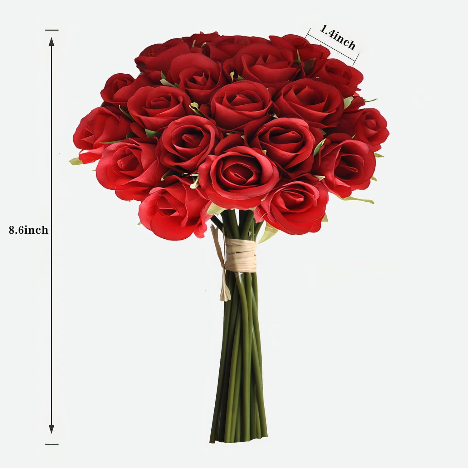2 Bundles Red Artificial 24 Roses With Stems For Valentines Day Fake Bouquets For Bride Silk Flowers In Vase Indoor And Outdoor Home & Wedding Decor