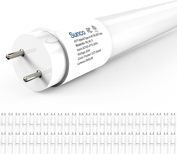 50 Pack 4FT T8 LED Bulbs 20W 2400LM 5000K Daylight Hybrid Type A B Fluorescent Replacement