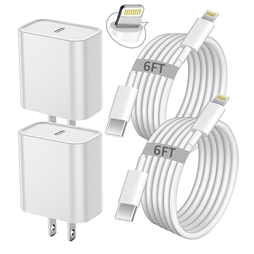 2 Pack 20W USB C Fast Charger with 6FT USB C to Lightning Cable for iPhone 14 13 12 11 Pro Max iPad AirPods