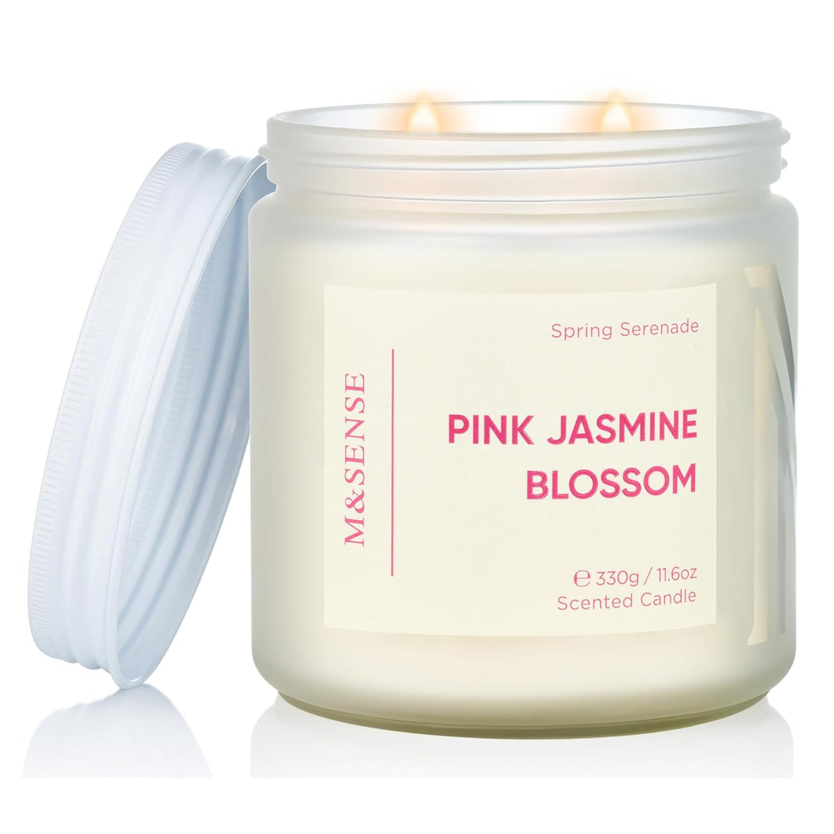 Pink Jasmine Rose Scented Candle - 11.6Oz Natural Soy Wax 70-Hour Long Lasting Burn Time, 2-Wick Spring Non-Toxic Romantic Candle For Home Decor Flower Scent Gifts For Her Him