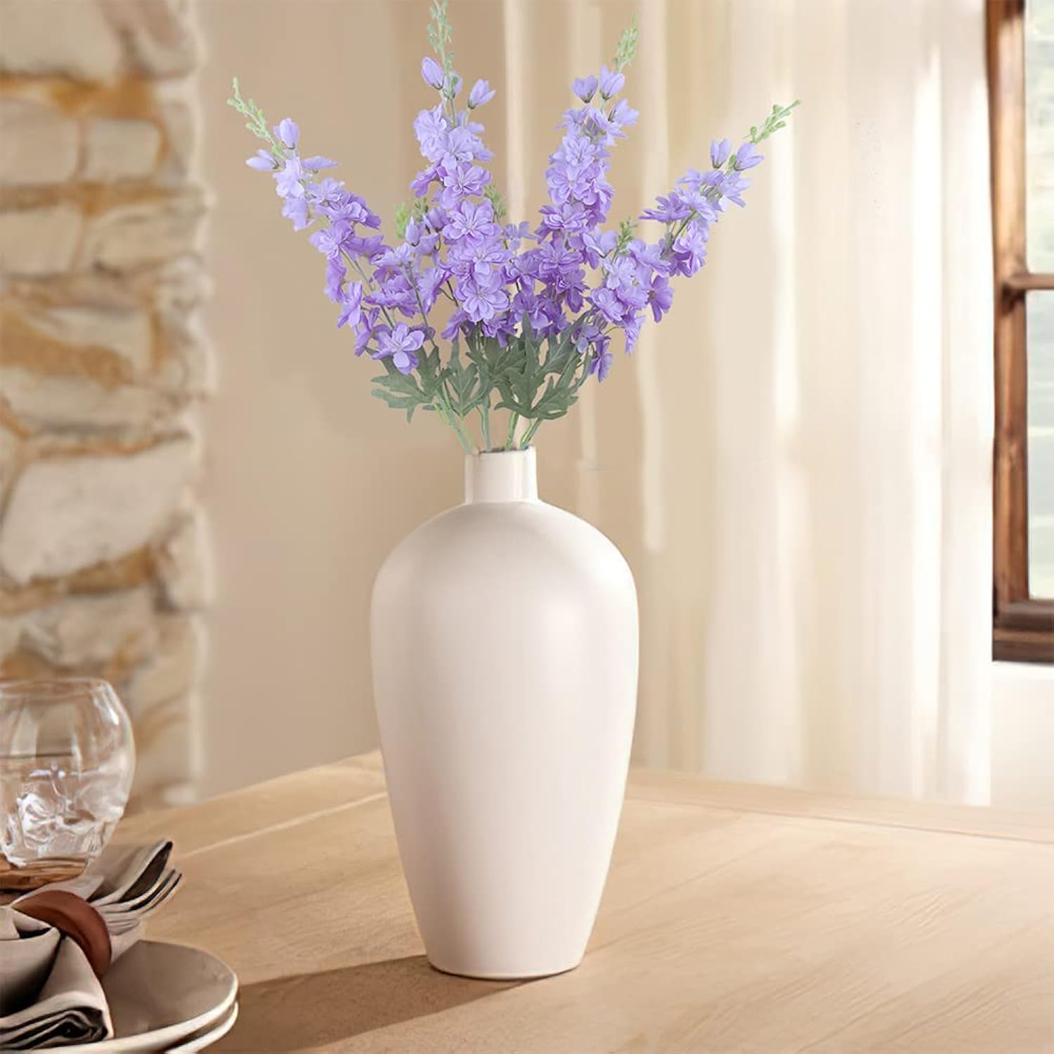 Purple Artificial Delphinium Flowers Silk Larkspur Flowers Faux Snapdragon Long Stem Fake Plant Spray Arrangement For Home Office Garden Wedding Table Vase Decor (Purple)