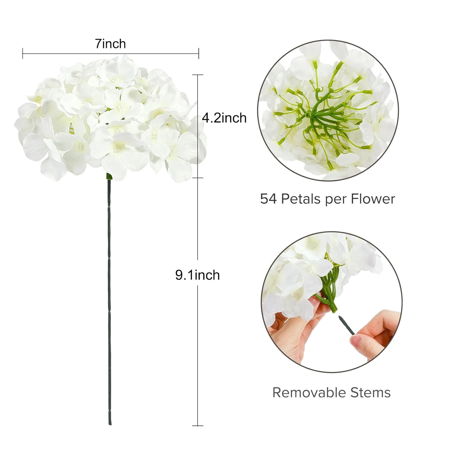 10Pcs Hydrangea Artificial Flowers, Faux White Flowers For Wedding Centerpieces, Diy Bouquets, Bridal Shower, Floral Decor Home Decoration With Stems (Vase Not Included)