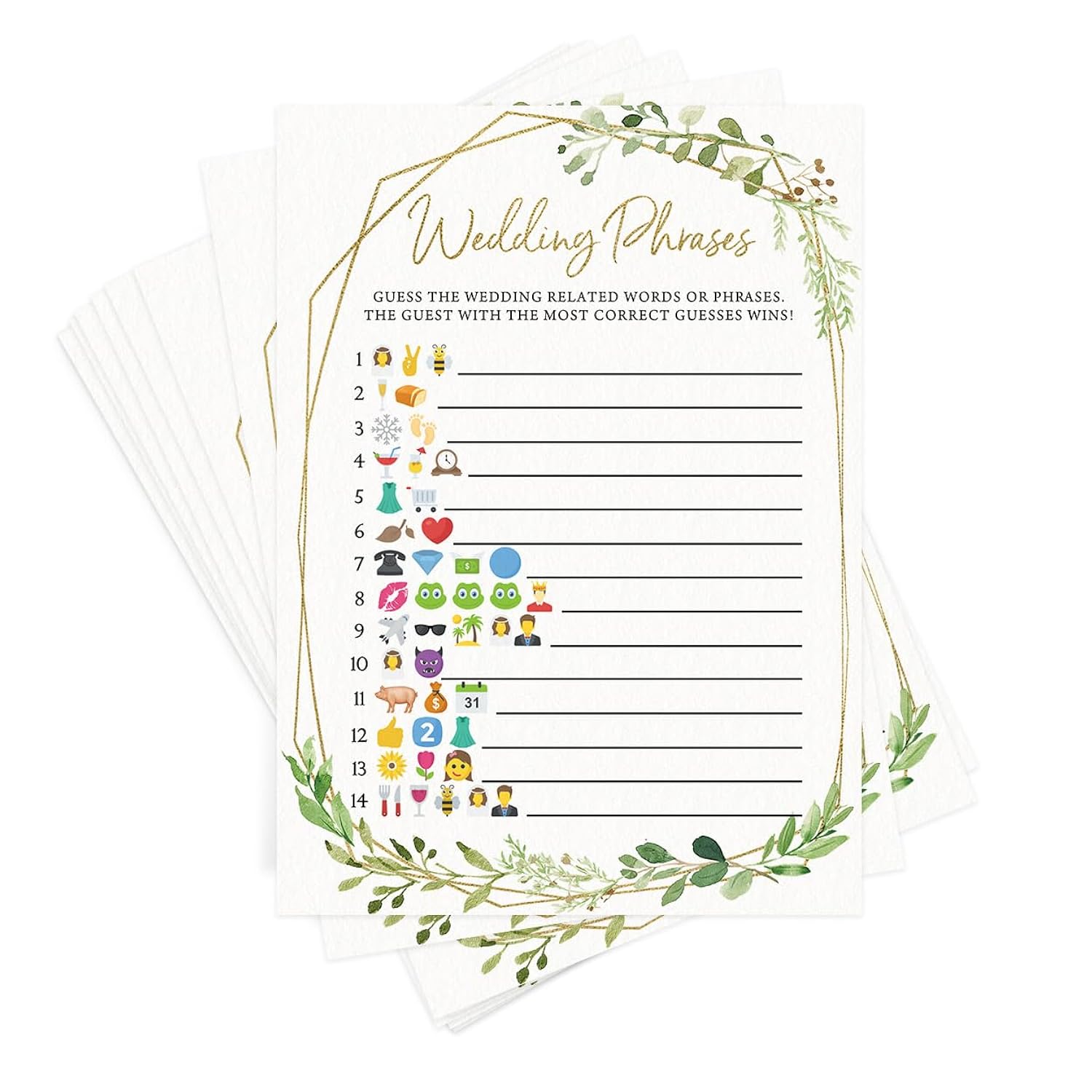 Bridal Shower Games – Wedding Phrase Guessing Game, Fun Wedding Shower Activity, Botanical Greenery Theme, For Up To 50 Guests