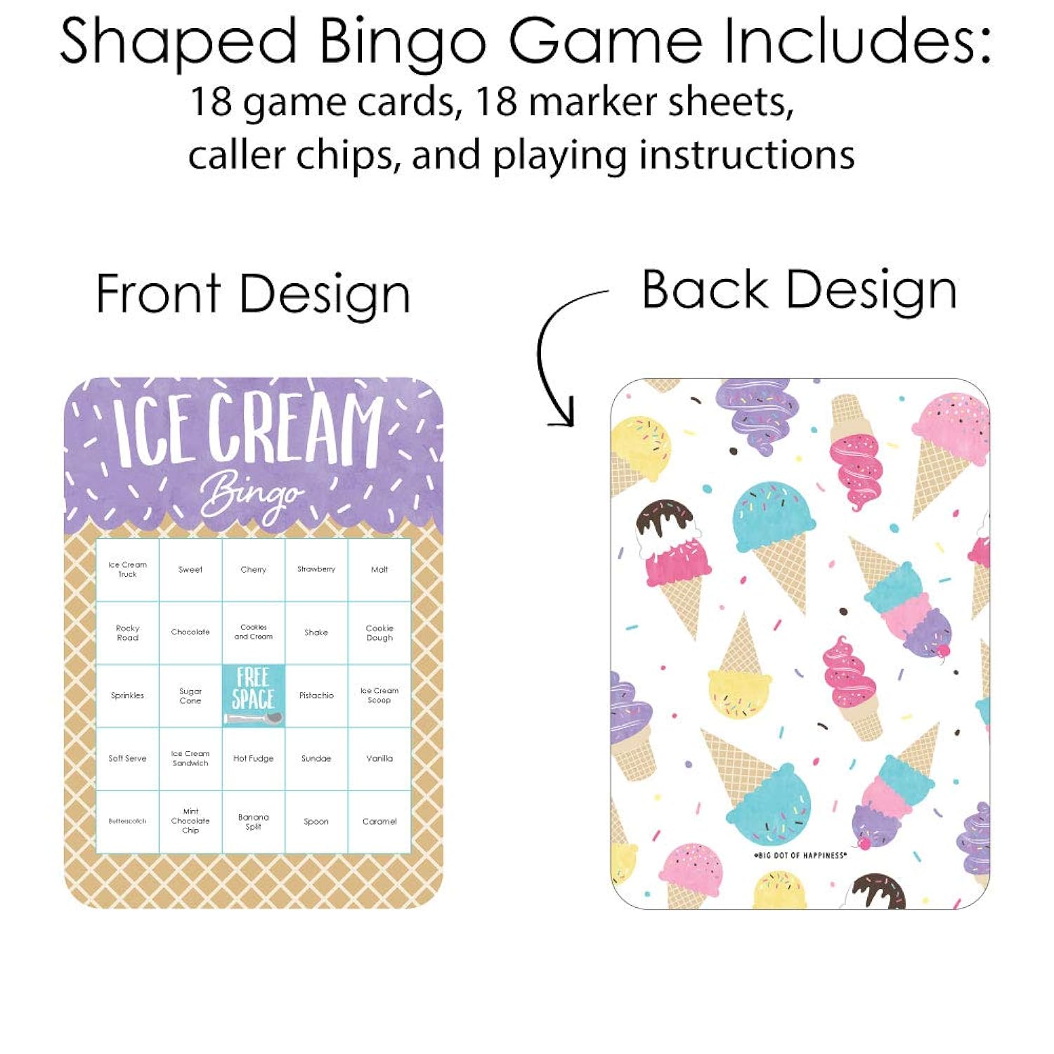 Big Dot of Happiness Scoop Up the Fun - Ice Cream - Bingo Cards and Markers - Sprinkles Party Bingo Game - Set of 18