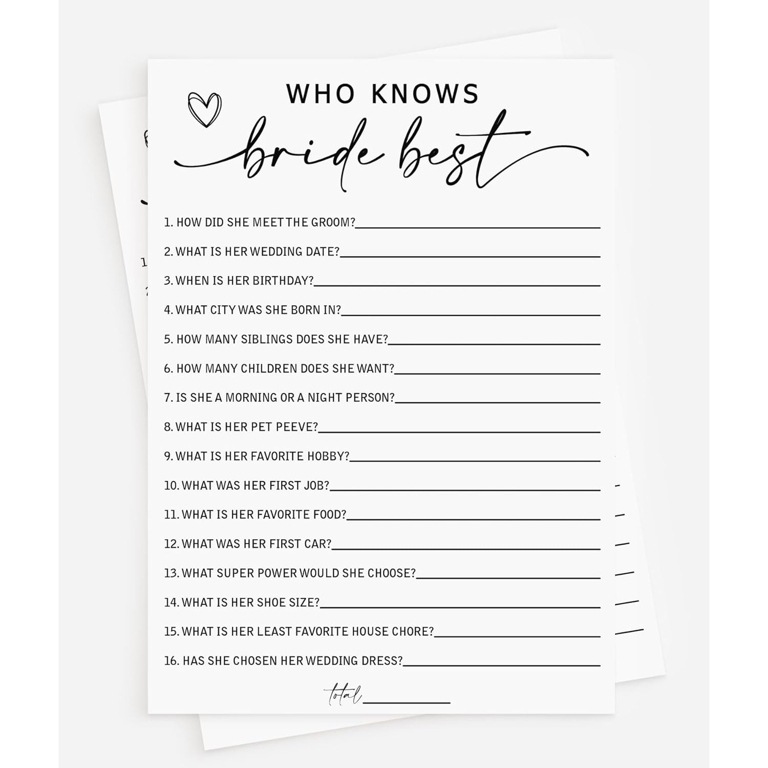 50 Who Knows The Bride Best (50-Cards) Fun Wedding Shower Decorations Engagement Party Rehearsal Dinner Game Activity, How Well Do You Know The Bride, Minimalist Script
