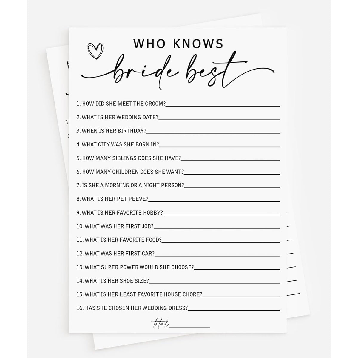 50 Who Knows The Bride Best (50-Cards) Fun Wedding Shower Decorations Engagement Party Rehearsal Dinner Game Activity, How Well Do You Know The Bride, Minimalist Script