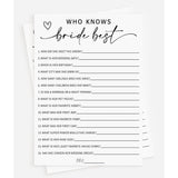 50 Who Knows The Bride Best (50-Cards) Fun Wedding Shower Decorations Engagement Party Rehearsal Dinner Game Activity, How Well Do You Know The Bride, Minimalist Script