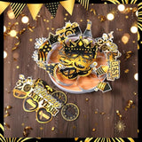 32pcs New Year 2026 Party Props with 16 Glasses & 16 Headbands Black Gold