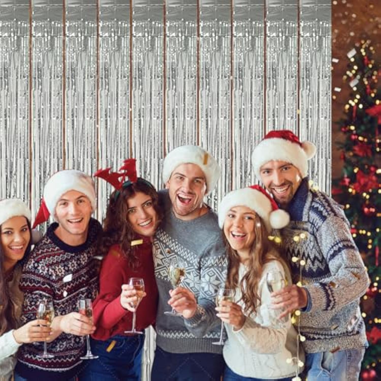 5 Pack Silver Foil Curtain Backdrop Metallic Tinsel Foil Fringe Curtains Photo Booth Props For Birthday Wedding Engagement Bachelorette Christmas Holiday Celebration Party Decorations Supplies