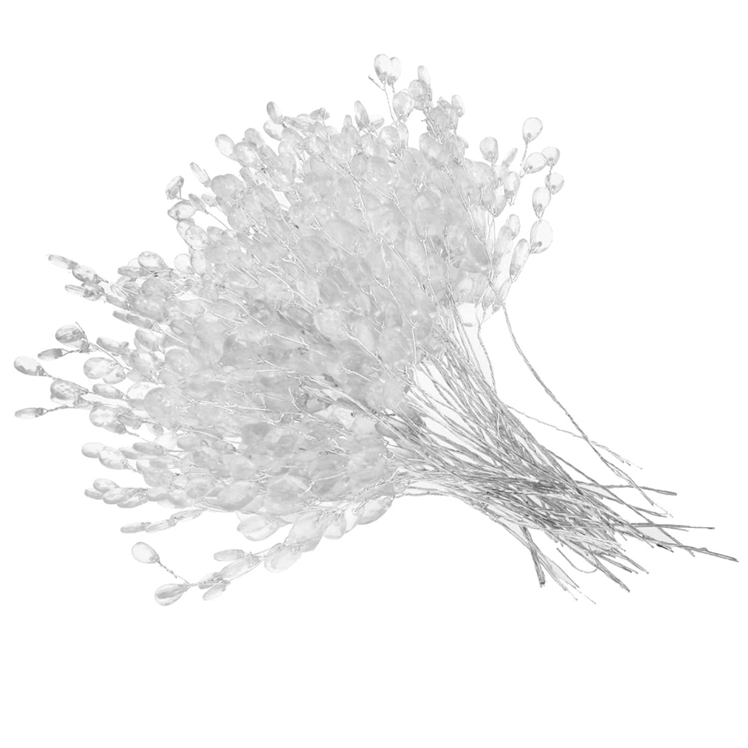 Fityle 50Pcs Crystal Bud Branches Artificial Flower Twigs For Wedding Party Home Decor Floral Crafts - White, 15Cm