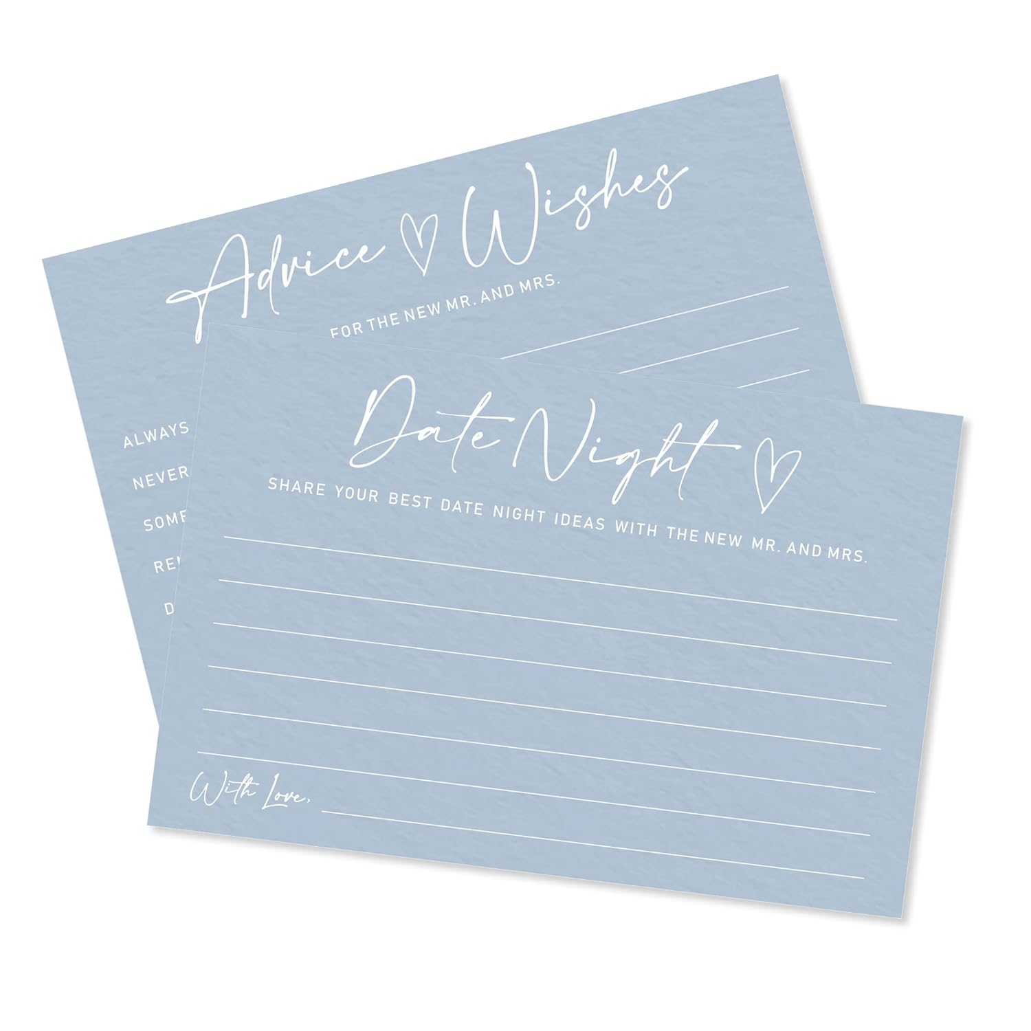 Advice & Wishes Card Set - Minimalism Blue - 15 Advice & Wishes Cards & 15 Date Night Cards Cards For New Couple, Newlyweds, Engagement, Wedding Party Favor & Supplies - B02