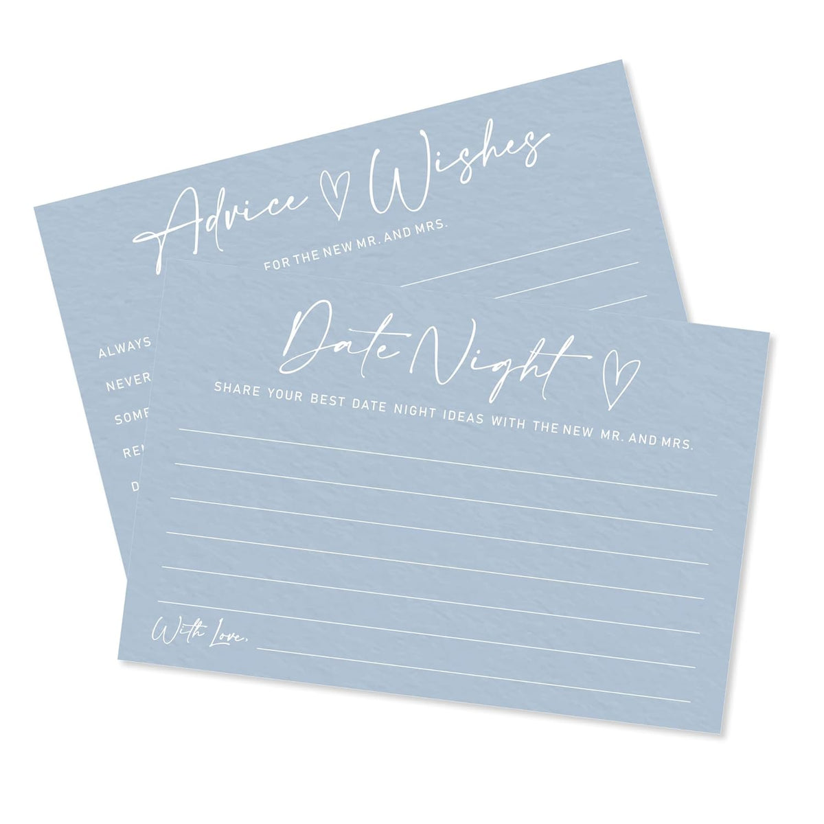 Advice & Wishes Card Set - Minimalism Blue - 15 Advice & Wishes Cards & 15 Date Night Cards Cards For New Couple, Newlyweds, Engagement, Wedding Party Favor & Supplies - B02